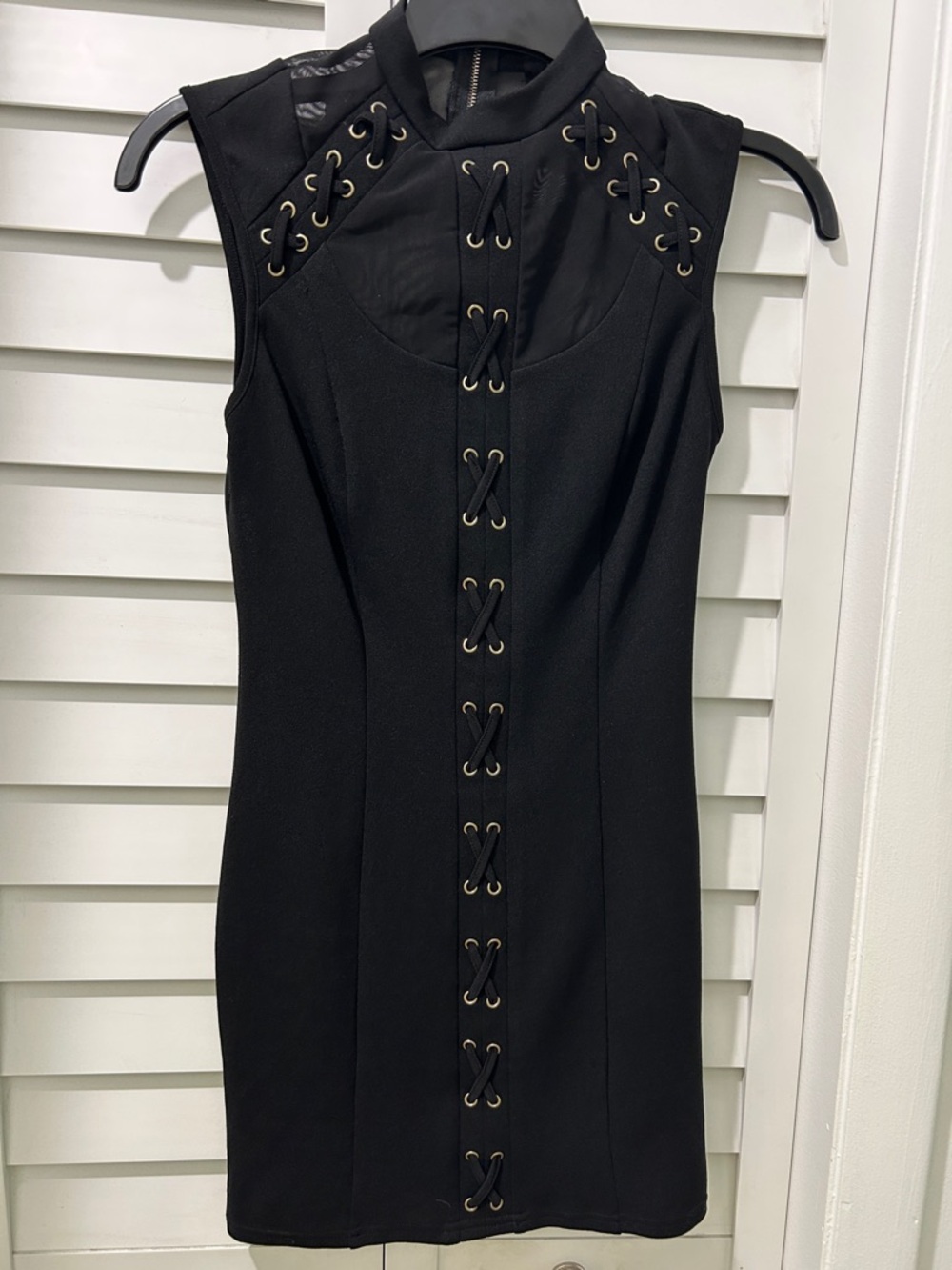 Sleeveless Black Lace-Up Bodycon Dress